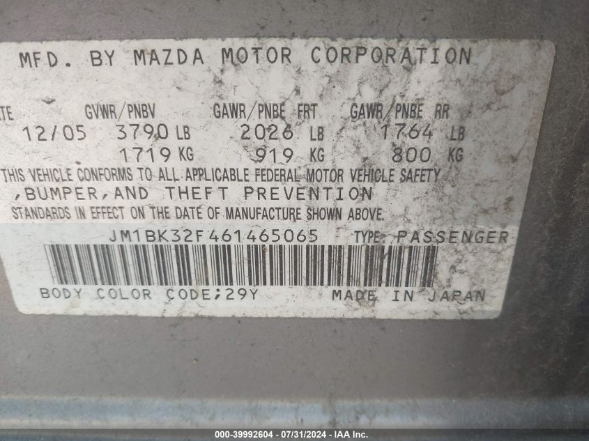 JM1BK32F461465065 2006 Mazda Mazda3 I