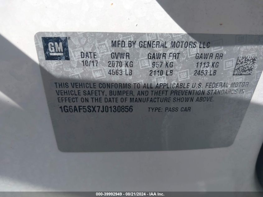 2018 Cadillac Ats Luxury VIN: 1G6AF5SX7J0130856 Lot: 39992949