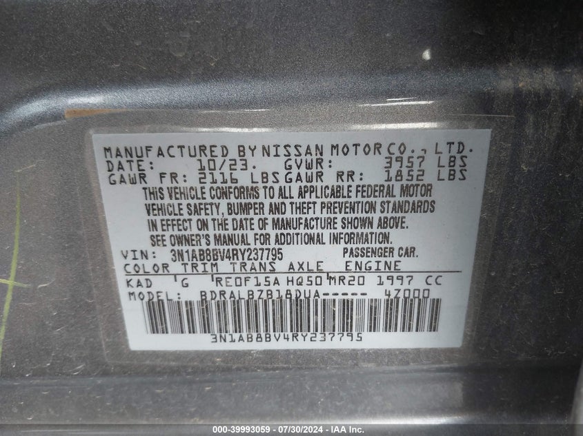 2024 NISSAN SENTRA S - 3N1AB8BV4RY237795