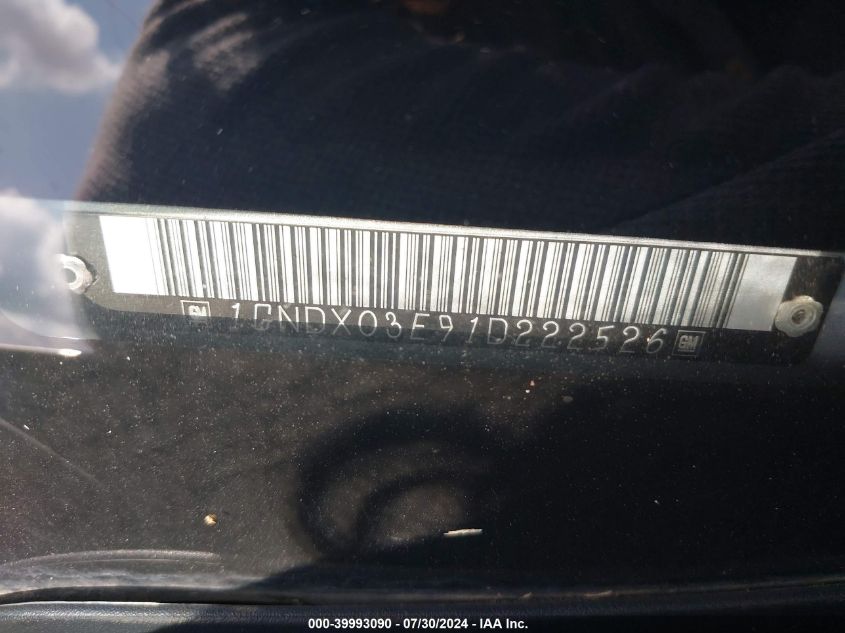 2001 Chevrolet Venture Plus VIN: 1GNDX03E91D222526 Lot: 39993090