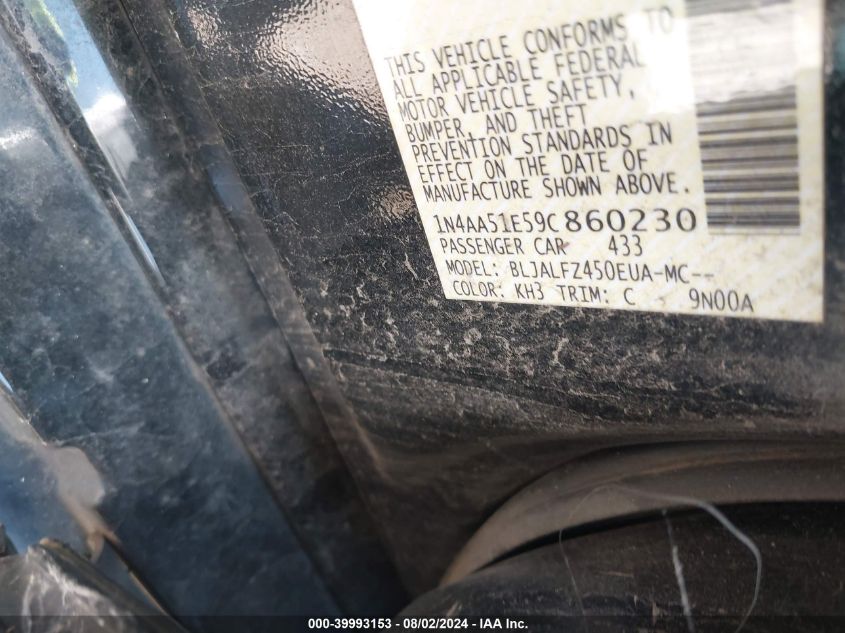 2009 Nissan Maxima 3.5 Sv VIN: 1N4AA51E59C860230 Lot: 39993153