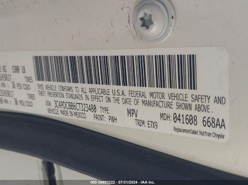 2012 Dodge Journey Sxt VIN: 3C4PDCBB6CT323480 Lot: 39993222