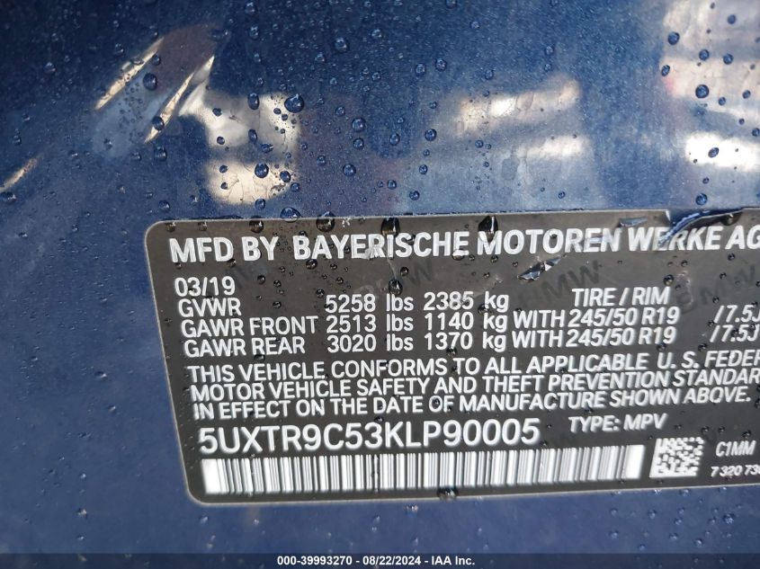 5UXTR9C53KLP90005 2019 BMW X3 xDrive30I