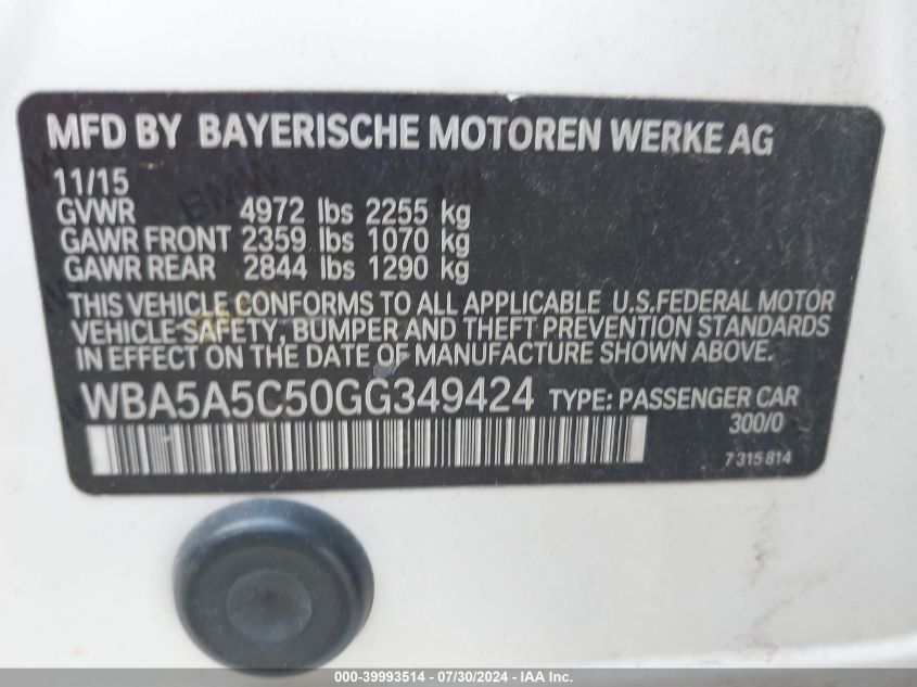 WBA5A5C50GG349424 2016 BMW 528I