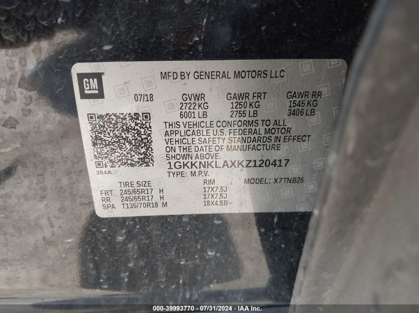 1GKKNKLAXKZ120417 2019 GMC Acadia Sle-1