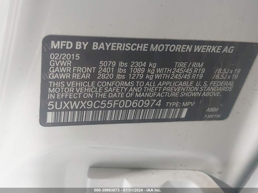 VIN 5UXWX9C55F0D60974 2015 BMW X3 no.9