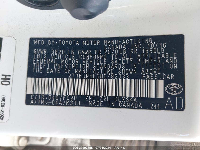 2017 TOYOTA COROLLA SE - 2T1BURHE6HC782033