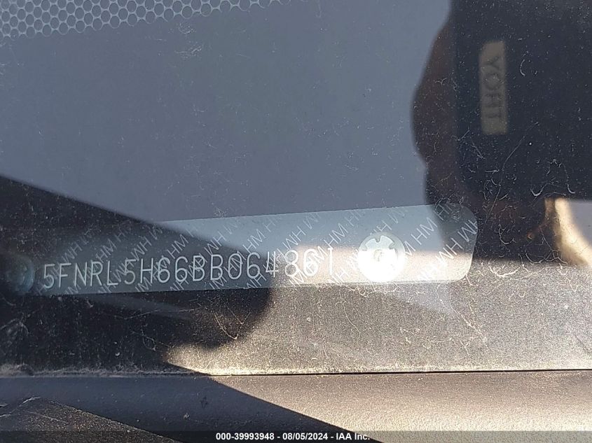 2011 Honda Odyssey Ex-L VIN: 5FNRL5H66BB064861 Lot: 39993948