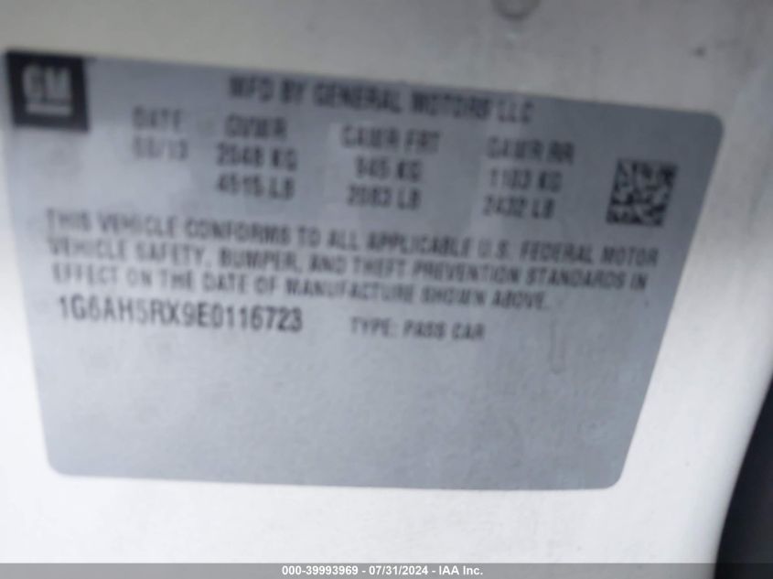 2014 Cadillac Ats Luxury VIN: 1G6AH5RX9E0116723 Lot: 39993969