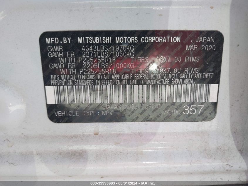 2020 MITSUBISHI OUTLANDER SPORT 2.0 BE AWC/2.0 ES AWC/2.0 SE AWC/2.0 SP AWC - JA4AR3AU8LU029248