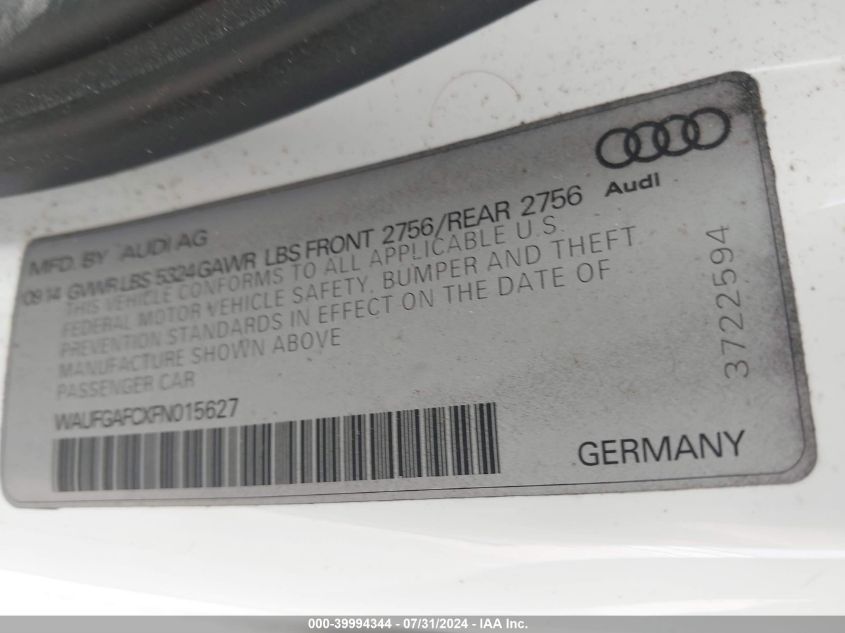 WAUFGAFCXFN015627 2015 Audi A6 3.0T Premium Plus