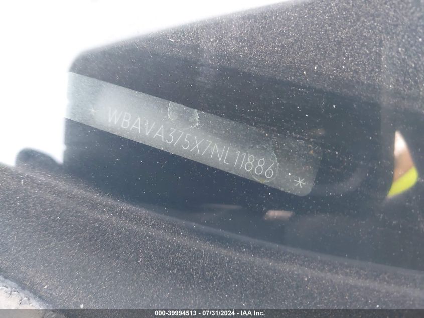 2007 BMW 328I VIN: WBAVA375X7NL11886 Lot: 39994513