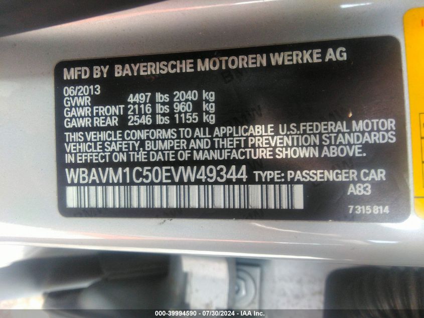 WBAVM1C50EVW49344 2014 BMW X1 Sdrive28I