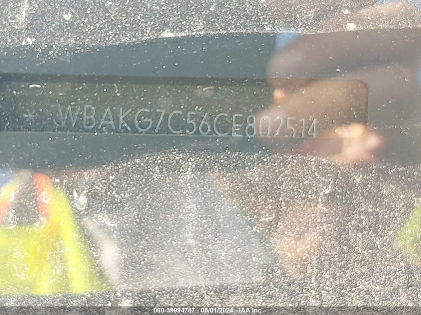 2012 BMW 3 Series 335I VIN: WBAKG7C56CE802514 Lot: 39994787