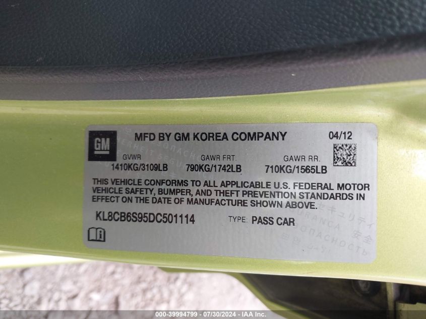 2013 CHEVROLET SPARK LS AUTO - KL8CB6S95DC501114