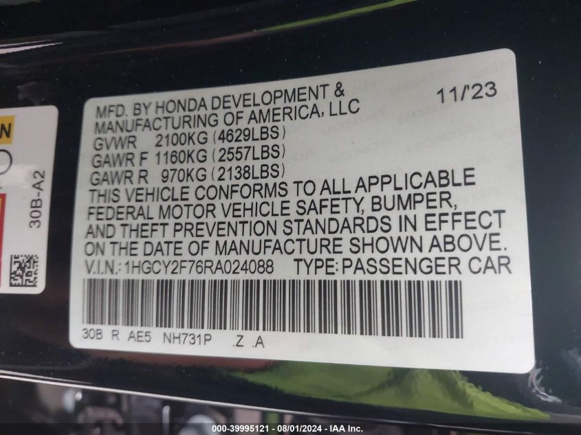 VIN 1HGCY2F76RA024088 2024 HONDA ACCORD HYBRID SPORT-L