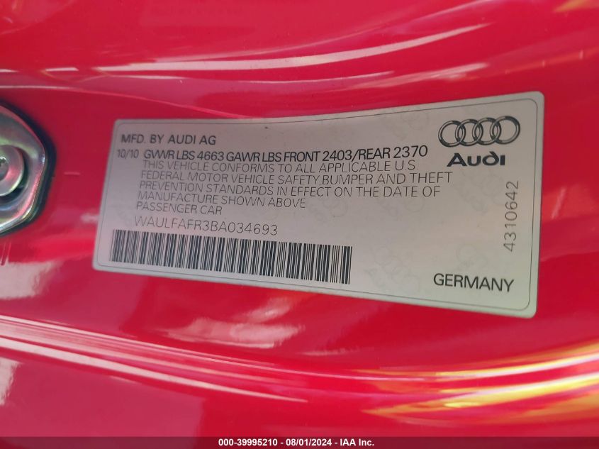 WAULFAFR3BA034693 2011 Audi A5 2.0T Premium