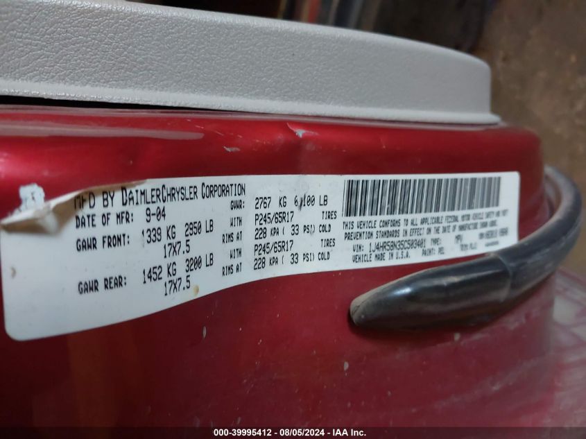 2005 Jeep Grand Cherokee Limited VIN: 1J4HR58N35C503401 Lot: 39995412