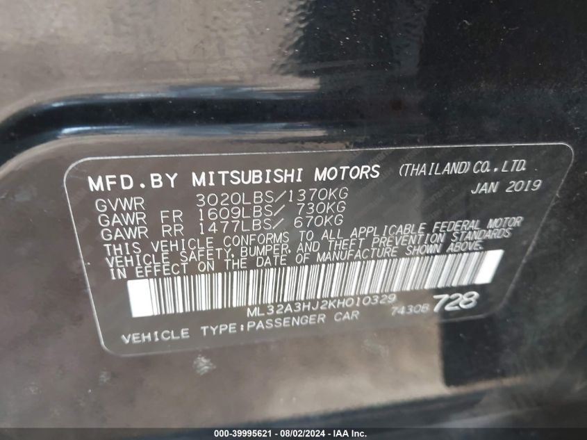 ML32A3HJ2KH010329 2019 Mitsubishi Mirage Rf