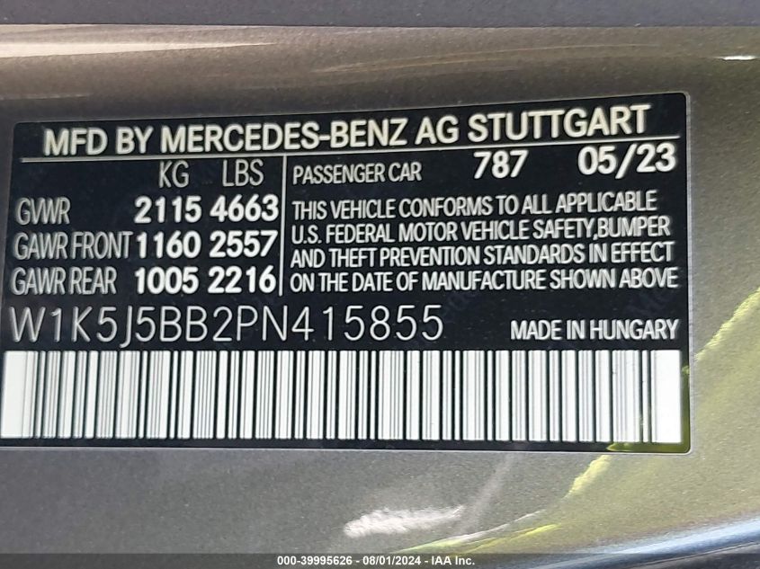 2023 Mercedes-Benz Amg Cla 35 4Matic VIN: W1K5J5BB2PN415855 Lot: 39995626