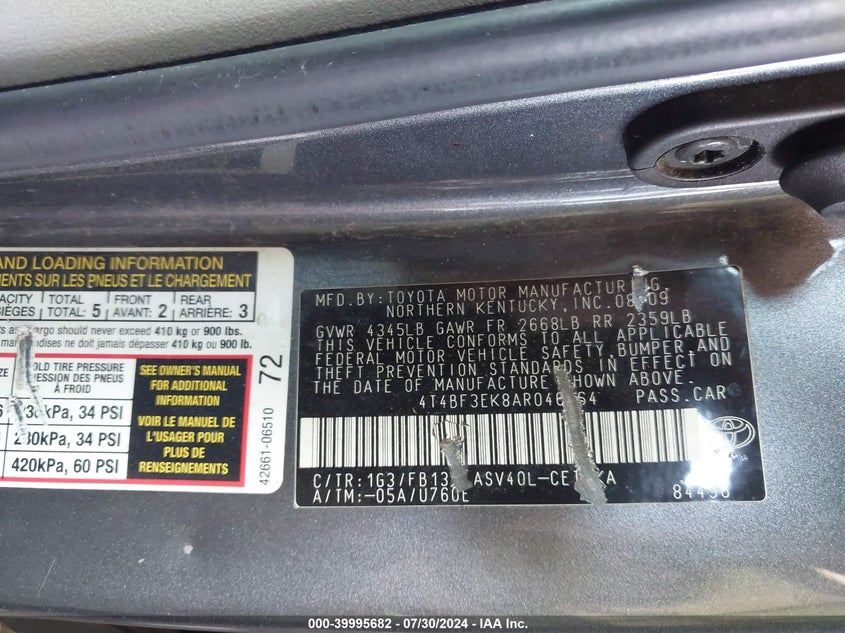 2010 Toyota Camry Le VIN: 4T4BF3EK8AR046464 Lot: 39995682