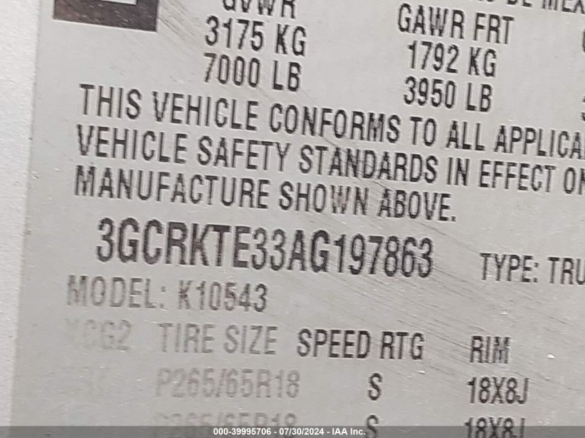 2010 Chevrolet Silverado 1500 Ltz VIN: 3GCRKTE33AG197863 Lot: 39995706