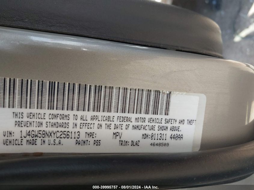 2000 Jeep Grand Cherokee Limited VIN: 1J4GW58NXYC256113 Lot: 39995757