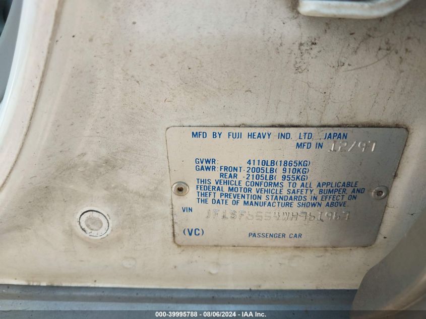 1998 Subaru Forester VIN: JF1SF6554WH7619 Lot: 39995788