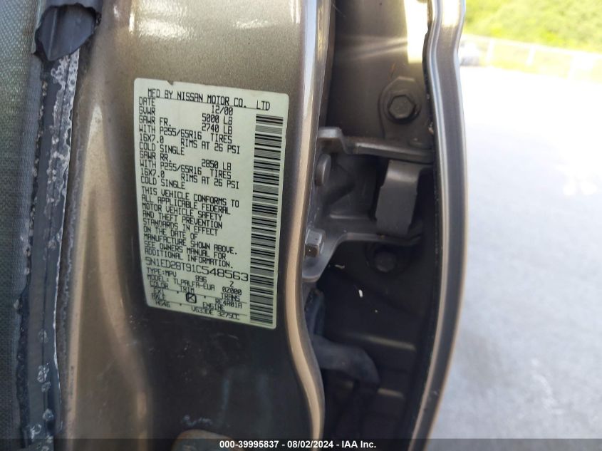2001 Nissan Xterra Xe/Se VIN: 5N1ED28T91C548563 Lot: 39995837