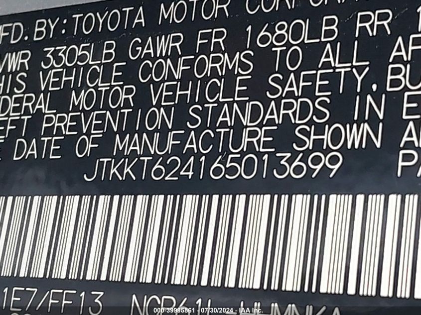 2006 Scion Xa VIN: JTKKT624165013699 Lot: 39995861