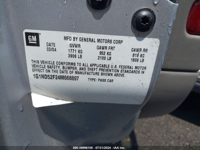 2004 Chevrolet Classic VIN: 1G1ND52F24M668897 Lot: 39996108