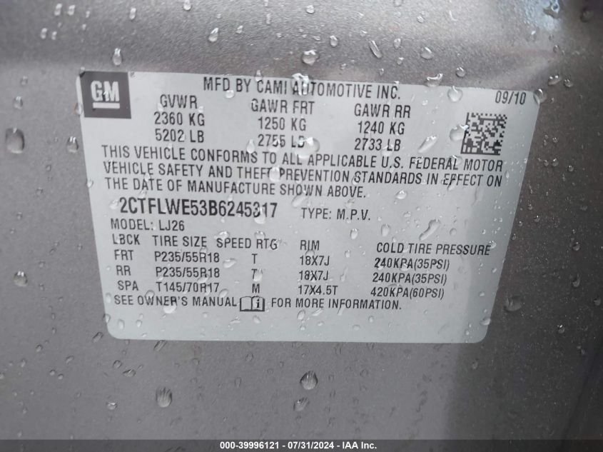 2011 GMC Terrain Slt-2 VIN: 2CTFLWE53B6245317 Lot: 39996121