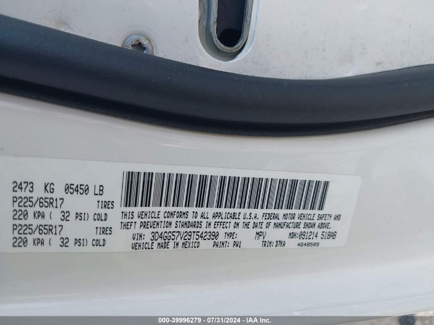 2009 Dodge Journey Sxt VIN: 3D4GG57V29T542390 Lot: 39996279