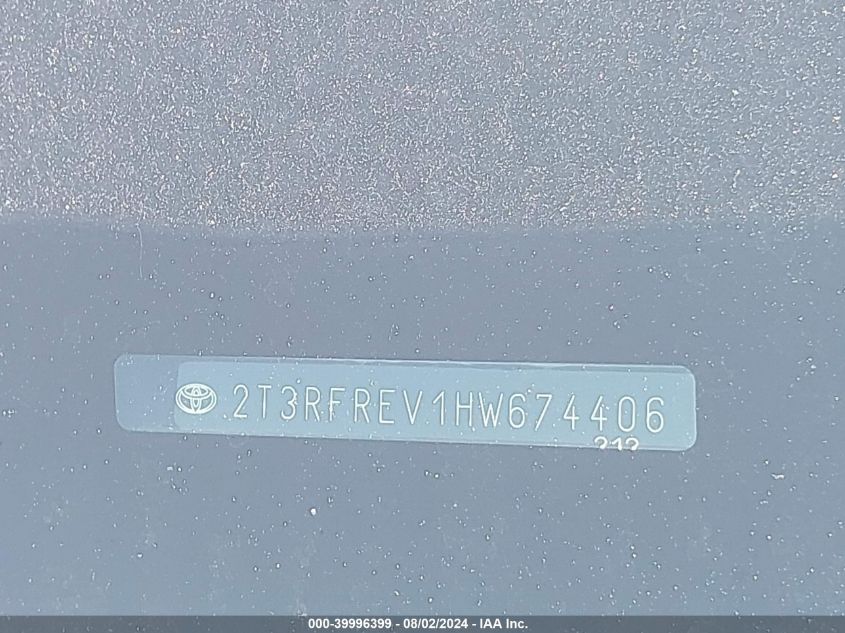 2017 Toyota Rav4 Xle VIN: 2T3RFREV1HW674406 Lot: 39996399