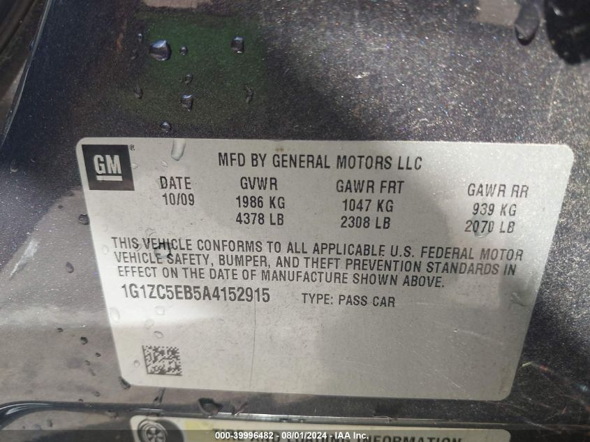 2010 Chevrolet Malibu Lt VIN: 1G1ZC5EB5A4152915 Lot: 39996482