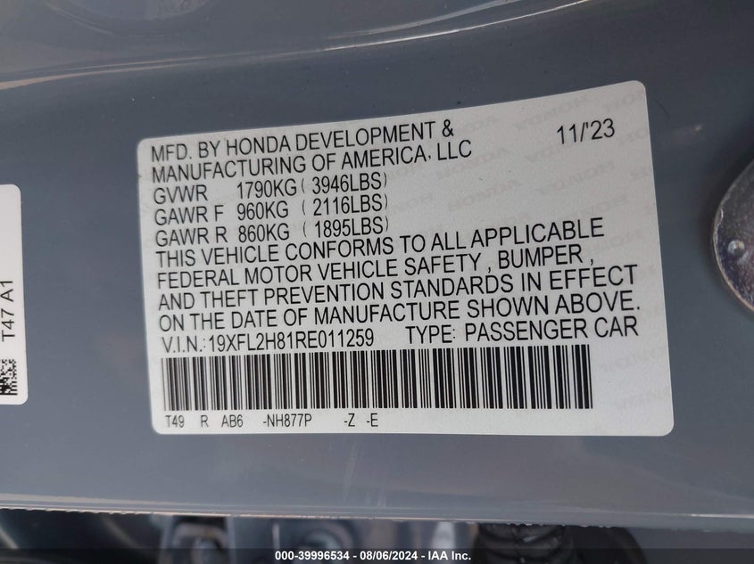 2024 HONDA CIVIC SPORT - 19XFL2H81RE011259