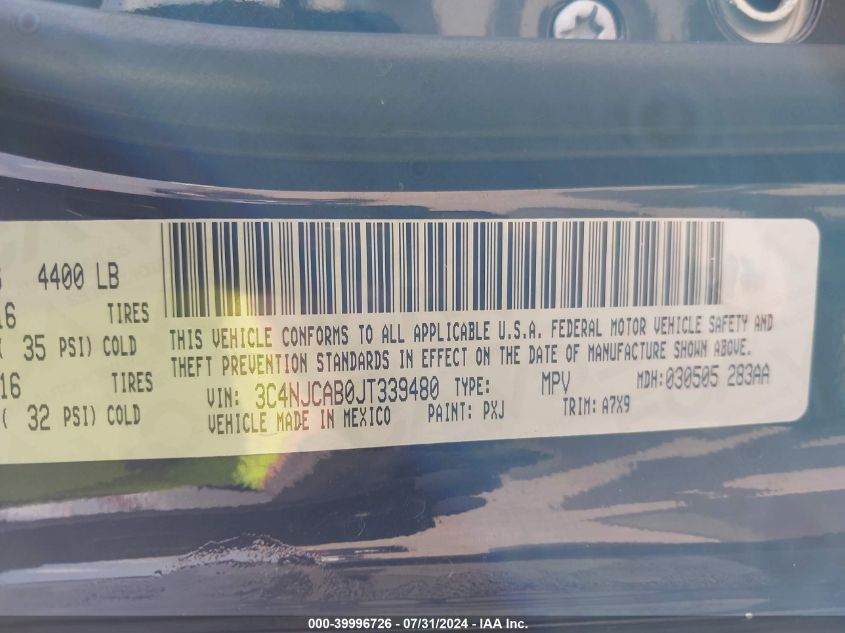 VIN 3C4NJCAB0JT339480 2018 JEEP COMPASS SPORT FWD