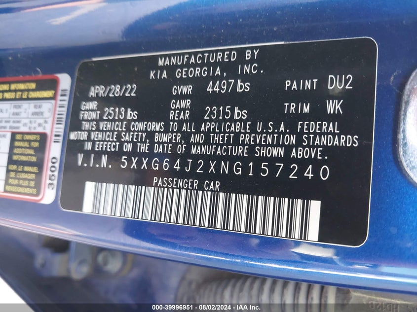 2022 KIA K5 GT LINE - 5XXG64J2XNG157240