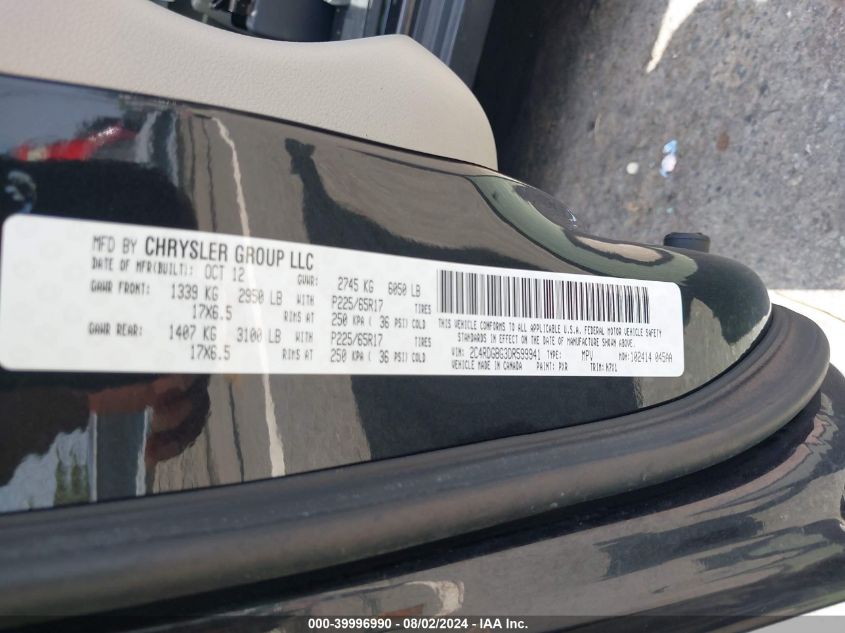 2013 Dodge Grand Caravan Se VIN: 2C4RDGBG3DR599941 Lot: 39996990