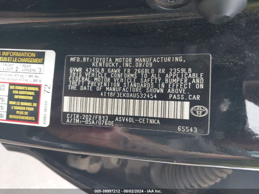 4T1BF3EK0AU532454 2010 Toyota Camry Le