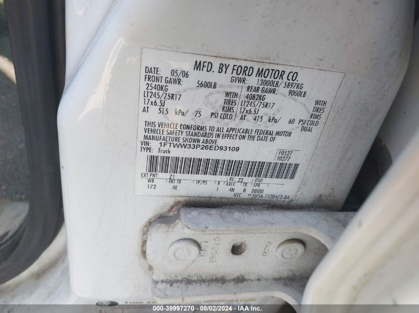 2006 Ford F-350 Lariat/Xl/Xlt VIN: 1FTWW33P26ED93109 Lot: 39997270
