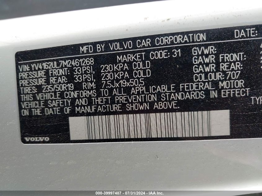 YV4162UL7M2461268 2021 Volvo Xc40 T5 Inscription