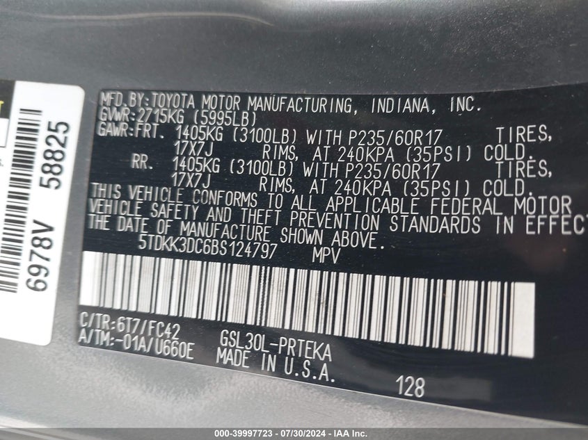 2011 Toyota Sienna Le V6 VIN: 5TDKK3DC6BS124797 Lot: 39997723