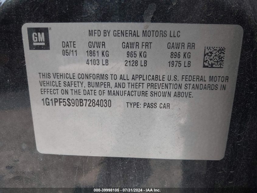 2011 Chevrolet Cruze 1Lt VIN: 1G1PF5S90B7284030 Lot: 39998105