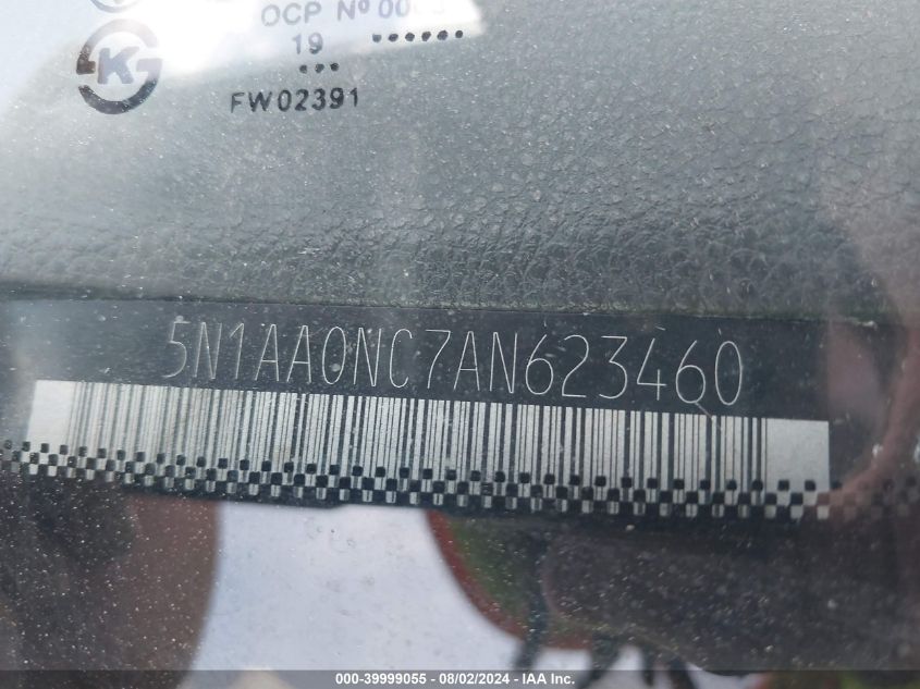 2010 Nissan Armada Platinum VIN: 5N1AA0NC7AN623460 Lot: 39999055