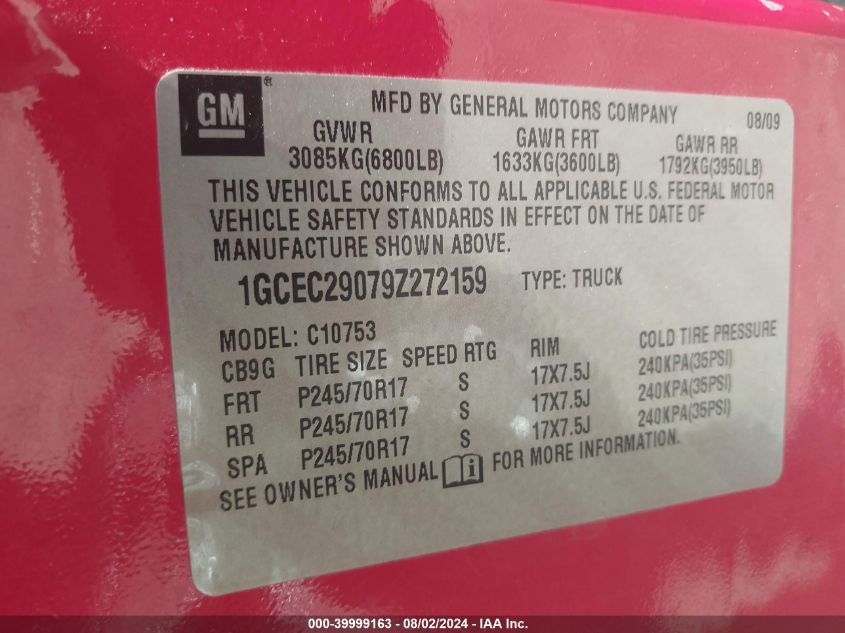 2009 Chevrolet Silverado 1500 Lt VIN: 1GCEC29079Z272159 Lot: 39999163