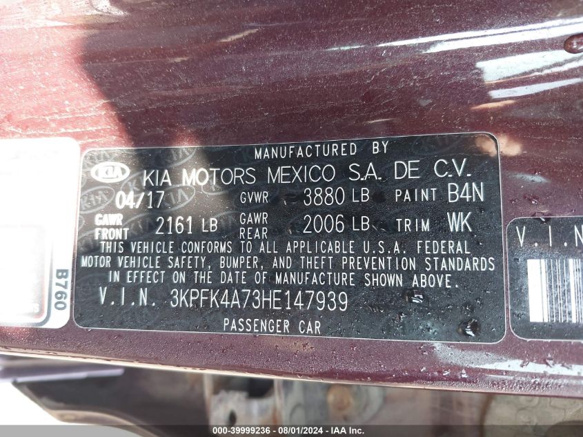 2017 KIA FORTE LX - 3KPFK4A73HE147939