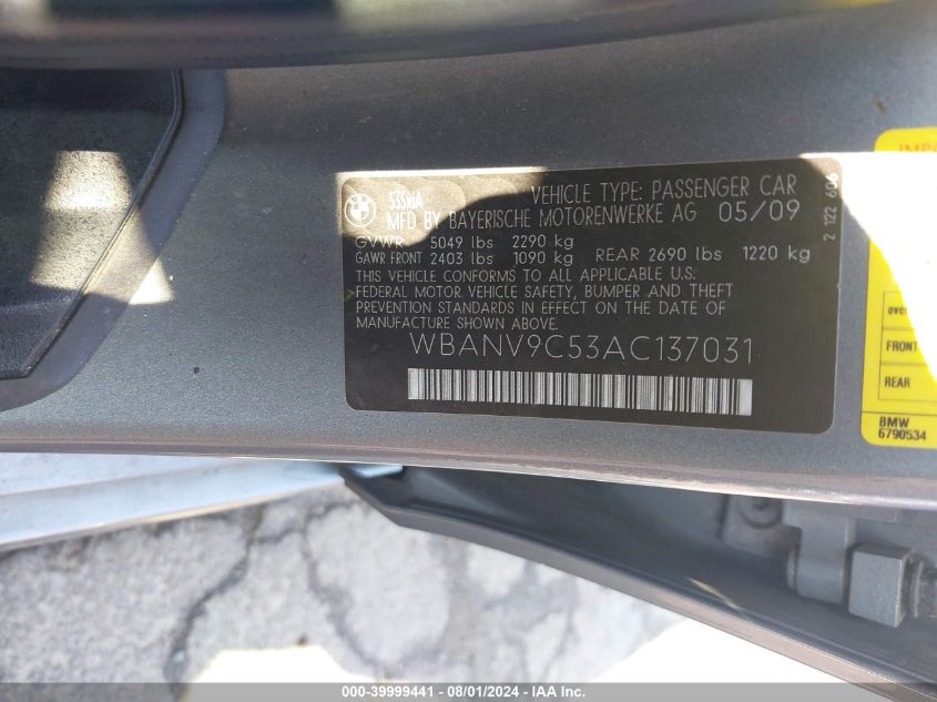 2010 BMW 535 Xi VIN: WBANV9C53AC137031 Lot: 39999441