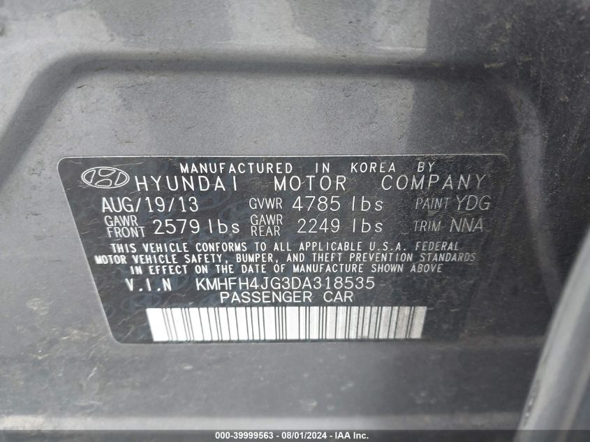 KMHFH4JG3DA318535 2013 Hyundai Azera