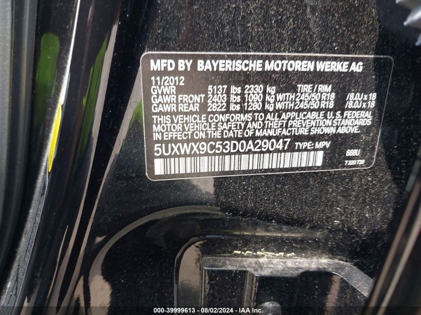 5UXWX9C53D0A29047 2013 BMW X3 xDrive28I